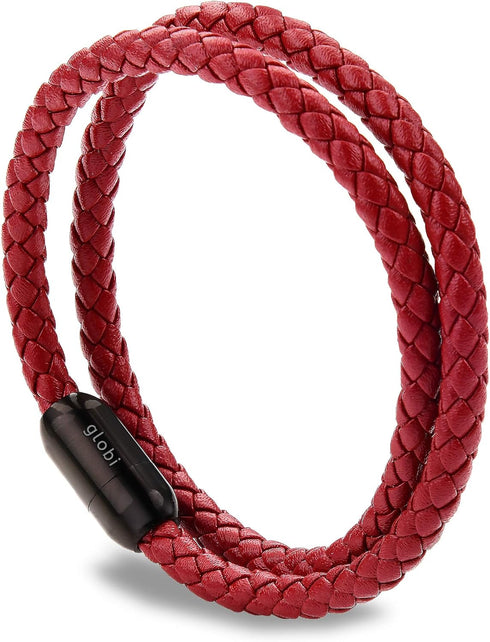 globi Leather Bracelet For Men | Genuine Wrap Braided Leather Cuff Bangle Bracelet with Magnetic Stainless Steel Clasp For Men/Women...