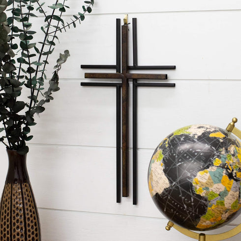 Dicksons Galvanized Look Double Layer 16 inch Decorative Metal Decorative Hanging Wall Cross...