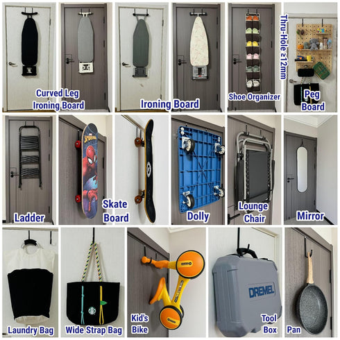 Over The Door Hooks 5.5" 4Pcs for 1 3/8" Door Black Plastic Coating Wreath Door Hanger Hook for Hanging Ironing Board Towel Rack Bathroom Closet C...