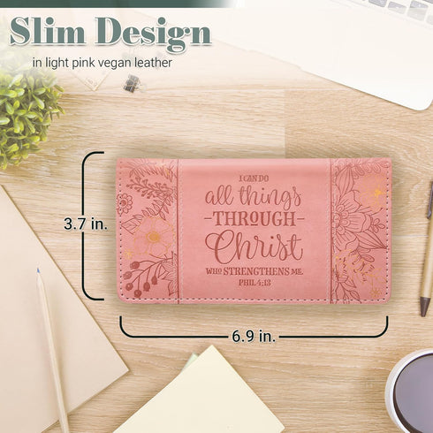 Christian Art Gifts Pink Faux Leather Checkbook Cover for Women with Inspirational Scripture...