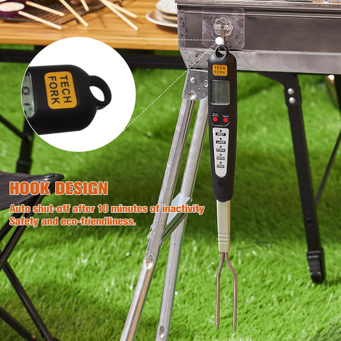 80-09 Digital Meat Instant Read Thermometer with LED Screen and Ready Alarm, Kitchen Probe with Long Fork for Grilling, Barbecue and Cookin, l, wh...