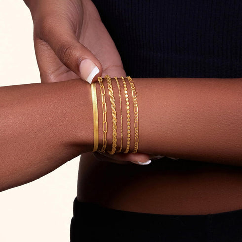Gold Bracelets for Women 14k Real Gold Plated Dainty Bracelet Stack Set for Women Trendy Cuban Paperclip Link Snake Rope Figaro Chain Cute Stackab...