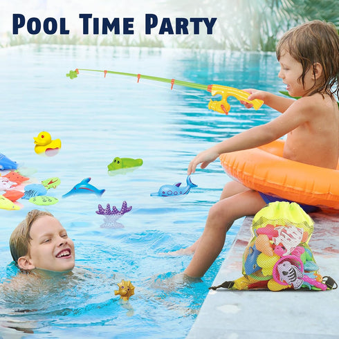 CozyBomB™ Magnetic Fishing Toys Game Set for Kids | Water Table Bathtub Kiddie Pool Party with Pole Rod Net, Plastic Floating Fish-Toddler Color O...
