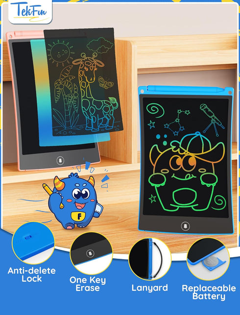 TEKFUN 8.5in 2 Pack LCD Writing Tablet for Kids Coloring Doodle Board Magic Drawing Pad for Kids with Anti-Lost Stylus, Car Trip Educational Toys ...