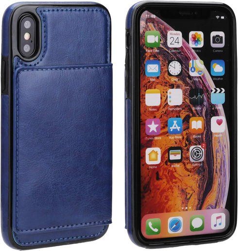 KIHUWEY Compatible with iPhone Xs/X Wallet Case Credit Card Holder, Premium Leather Kickstand Durable Shockproof Protective Cover for iPhone X/Xs ...