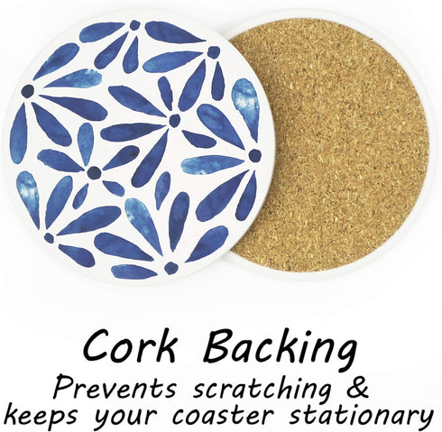 AD Set of 6 Coasters for Drinks Absorbing Round Ceramic Stone Coaster with Cork Base,Tabletop Protection Mat for Mugs and Cups,Office,Kitchen (Ind...