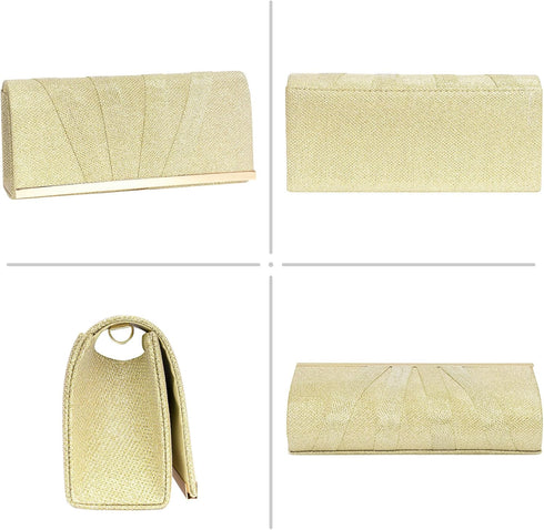 Larcenciel Gold Clutch Purse for Women Trendy, Glitter Pleated Evening Bags w/Chain, Formal Ladies Handbags Sequin Shoulder Crossbody Wallets for ...