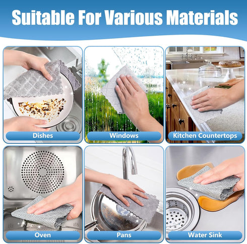 3pcs Upgraded Wire Dishwashing Rag for wet and dry, cleaning rags,Wire on one side and microfiber cleaning cloth on The other,2024 Non Scratch wir...