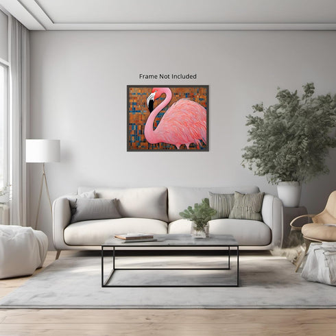 Posterizer 1 pcs- mosaic stle background with pastel pink flamingo-Art for Animal Lovers- Living Room Bedroom Decor- unframed wall art...