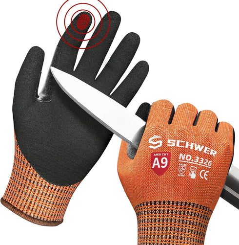 Schwer ProGuard Highest Level Cut Resistant Work Gloves PR3326 for Extreme Protection?ANSI A9 Cut Gloves with Reinforced Thumb, Non Slip, Breathab...