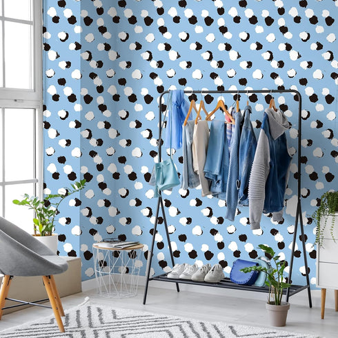 Spot Blue Wallpaper Peel and Stick Black and White Polka Dot Skyblue DIY Contact Paper for Cabinets Nursery Kids Bedroom Vinyl Roll Removable Self...