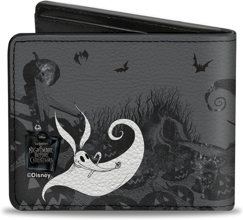 Buckle-Down Men's Disney Wallet, Bifold, Nightmare Before Christmas Jack Sally Zero Cemetery Scene, Vegan Leather, Multicolor, Standard Size...