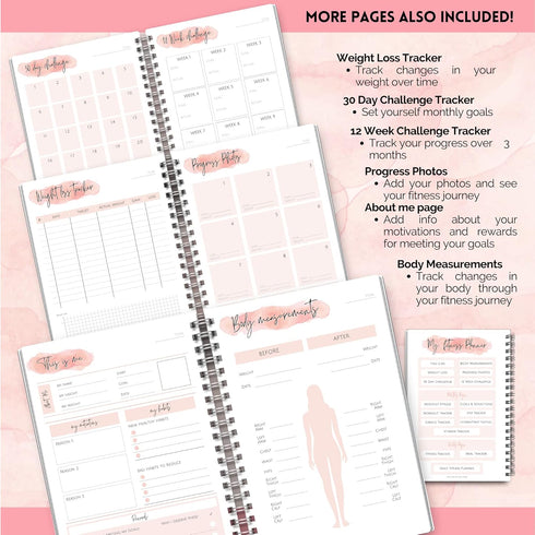 3 Month Fitness & Workout Planner for Women | Gym Journal, Weight Loss Tracker, Meal Planner, Self Care Habit Tracker - A5 Pink Watercolor...