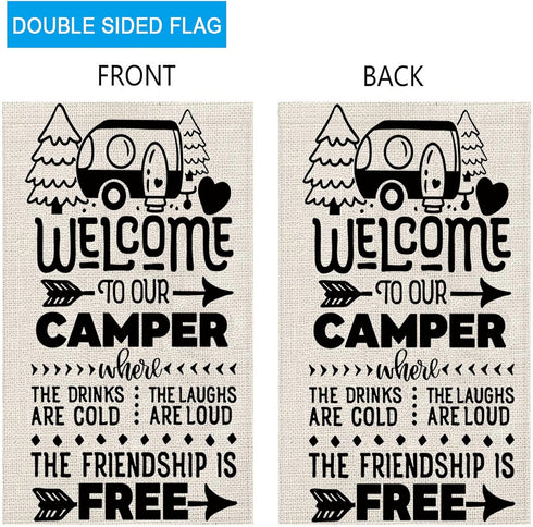 ZJXHPO Welcome To Our Camper Garden Flag Camping Gift Outdoor Yard House Banner Home Lawn Welcome (Welcome to camper)...