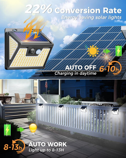 2Pack Solar Deck Lights Outdoor, Waterproof Fence Lights with Motion Sensor (3 Modes 178LED), Bright Wireless Wall Light for Outside Yard Garden...