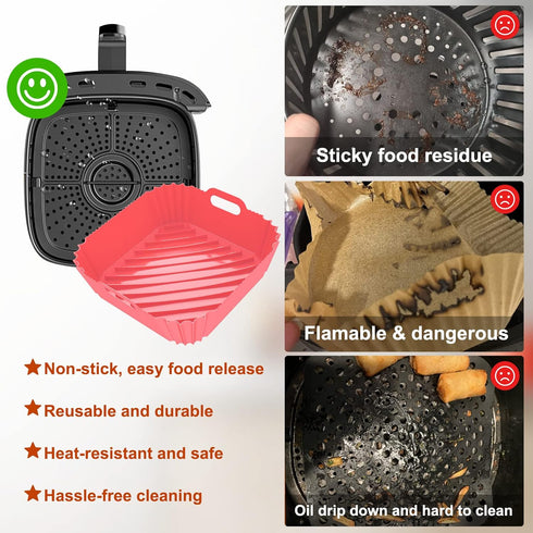 Air Fryer Silicone Liners Square 2 Pack 7.1 Inch Airfryer Liners 4-7 QT Reusable Air Fryer Liners Silicone Pot Oven Liner Baking Tray, Air Fryer B...