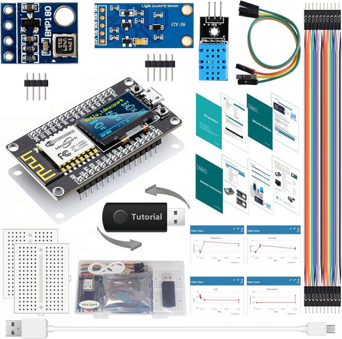 ESP8266 Weather Station and Weather Instrument Kit,NodeMCU ESP8266 Integrated 0.96'' OLED Board DHT-11 Temperature Humidity BMP-180 Atmospheric Pr...