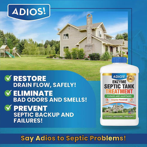 Enzyme Septic Tank Treatment, Natural Drain Safe Cleaner for Septics, Pipes and Drain Fields - Quart (32 oz)...