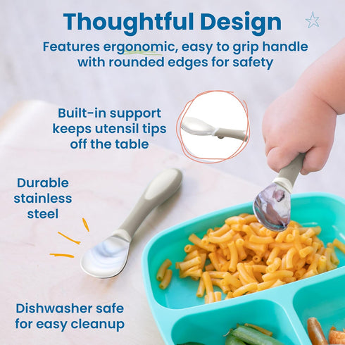 ECR4Kids My First Meal Pal Stainless Steel Spoons, Toddler Silverware, White, Light Grey, 3-Pack...