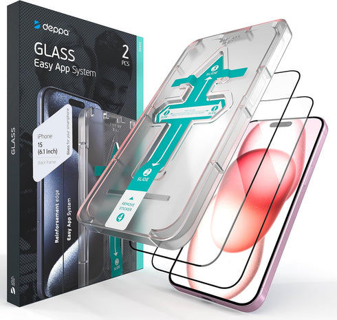 Deppa [2 Pack Premium Screen Protector for Iphone 15 (6.1') Tempered Glass 3D Edge to Edge Full Coverage |Case Compatible| with Easy Install Kit T...