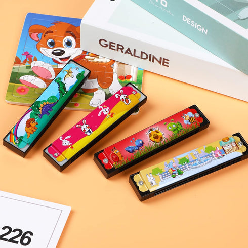 UPINS Harmonica for kids adults Beginners Bulk 4Pcs Armonica Para Ninos Cartoon Printed Key of C 16 Hole Harmonica Toy Musical Instruments Birthda...