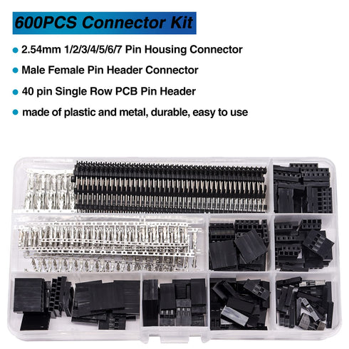 Taiss 600PCS Dupont Connector Kit 2.54mm 1/2/3/4/5/6/7 Pin Housing Connector and Male Female Crimp Pin,Dupont Crimp Pin Adaptor Assortment,Jumper ...