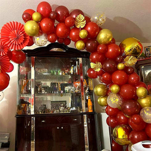 60 Pieces Balloons Red and Gold, 12 Inch Ruby Red Metallic Chrome Gold Pearl Gold Confetti Latex Balloons, Retro Red Gold Party Balloons for Weddi...