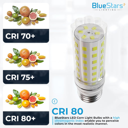 BlueStars 4-Pack 10W (100 Watt Equivalent) 1100 Lumens, 6000K Cool White, E26/E27 Medium Base, Non-Dimmable Tubular LED Corn Light Bulbs...
