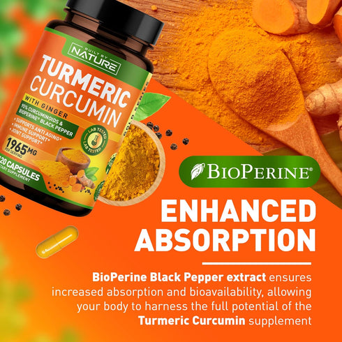 Turmeric Curcumin 1965mg with Ginger & BioPerine Black Pepper Extract - High Absorption 95% Curcuminoids for Joint & Antioxidant Support - Non-GMO...