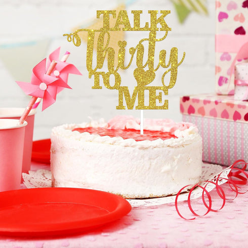 Talk Thirty to Me Cake Topper, Gold Glitter Dirty 30 for 30th Birthday Wedding Anniversary Hello 30 Party Decoration Supplies...