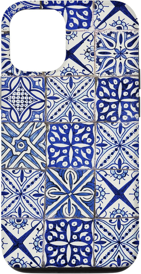 iPhone 12/12 Pro Blue and White Portuguese Tile Pattern Mediterranean Art Case...