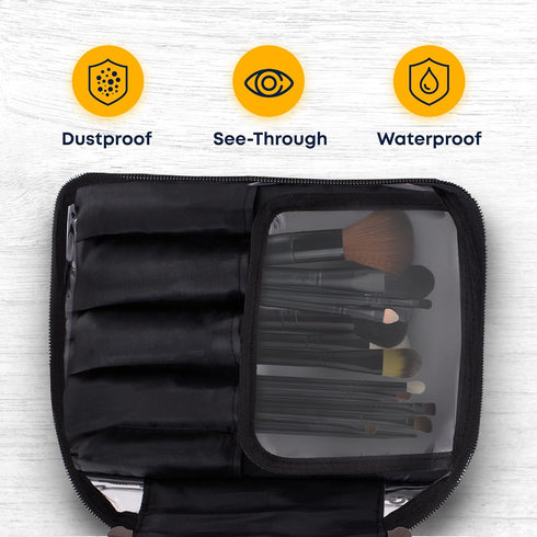 Makeup Organizer Travel Skincare Bag - Double Layer Makeup Bag for Travel Essentials Makeup Organizer Travel Bag Clear Makeup Bag with Brush Compa...