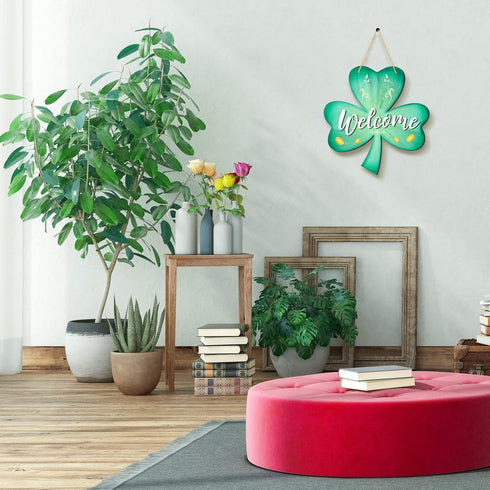 Jetec 12 x 11.5 Inch St. Patrick's Wall Pediments Wooden Irish Hanging Welcome Board Shamrock Plaques with Rope for St Patrick's Decor Window Home...