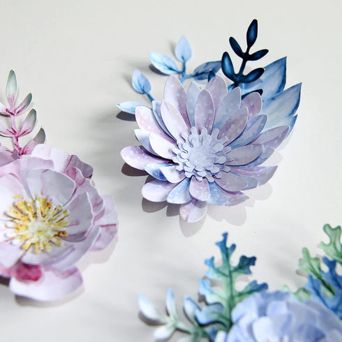 Katy Sue 'ICY Watercolour' Die-Cut/Paper Tole Flowers & Leaves. Contains 12 Letter Sized Sheets - 8 of Die Cut Flowers & 4 of Die Cut Leaves in Bl...