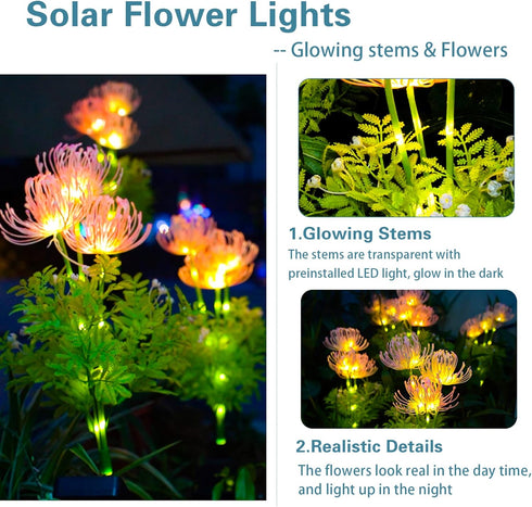 Solar Garden Lights, Solar Flowers Lights with Glowing Flowers & Stems, Upgraded Solar Panel, Solar Lights Outdoor for Garden Decoration,Yard Deco...