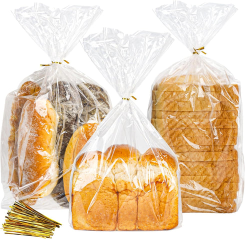 Bread Bags for Homemade - Clear Cellophane Bags Plastic Treat Bags with Ties for Airtight Storage of Baked Goods?50PACK,8x8x14in)...