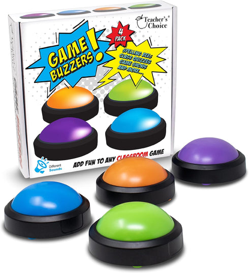 Teacher's Choice 4 Pack Game Buzzers with Unique Loud Sounds for Each Buzzer | Great for Trivia Games, Family Feud, Jeopardy, Competition, Spellin...