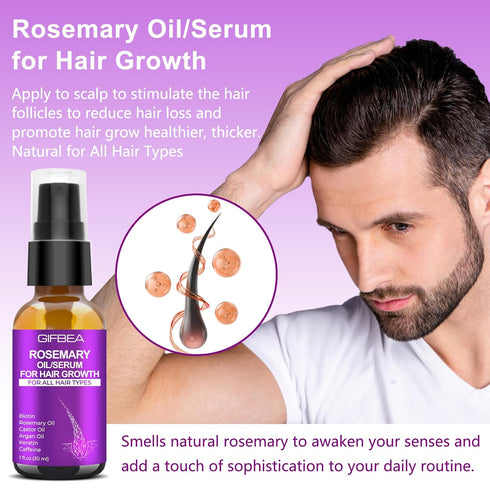 Rosemary Oil Hair Growth Serum W/Rosemary Water & Rice Water Spray Hair Growth,Biotin Castor Oil Argan Oil Caffeine Keratin Reduce Hair Loss,Resto...