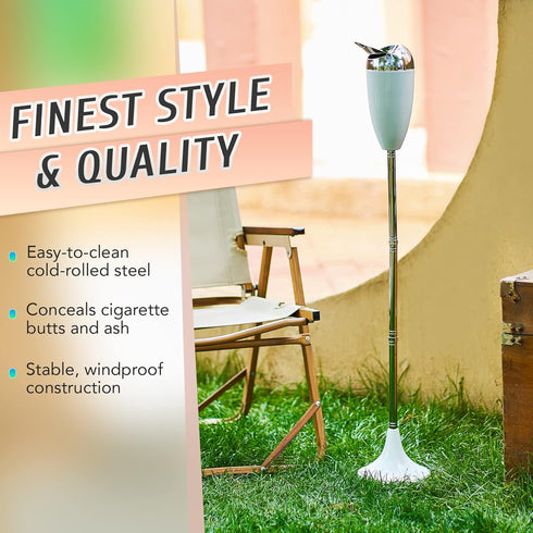 CO-Z Adjustable Floor Standing Ash Tray, Smokeless Outdoor Ashtray with Lid for Home Patio Cigarettes Ash Butt Disposal, Stainless Steel Windproof...