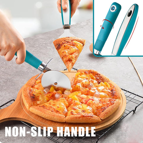 Webake Pizza Cutter Wheel Pie Serve Set, Large Pizza Slicer Stainless Steel Pie Cake Cutter with Non-slip Green Handle, Ideal for Cake Pizza Pies ...