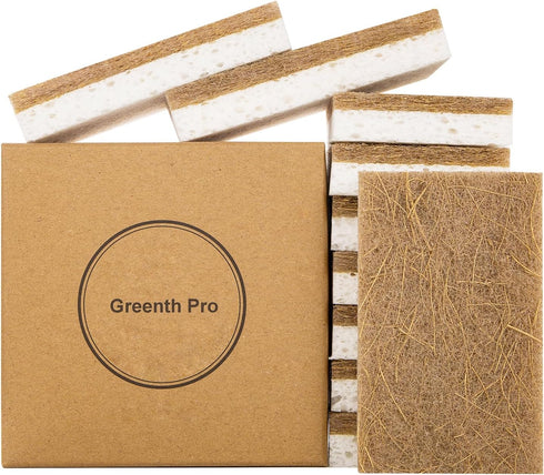 10 Pack Nature Dish Sponge - Natural Kitchen Sponge - Eco Friendly Coconut Fiber and Wood Cellulose Scrubber Sponge...