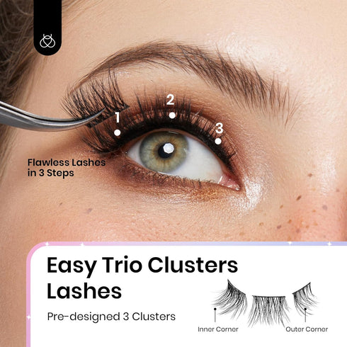 Beetles Easy Lashes Easy Trio Lash Clusters False Eyelashes Animal Magic A Pair of Mixed Super Natural Wispy Fluffy Lashes for Women Eyelash Exten...