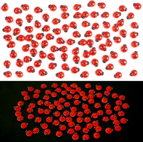 KIMOBER 100PCS Mini Luminous Ladybug Miniature Figurines,Glow in Dark Resin Animals Ladybug Figures for Fairy Garden Micro Landscape Decor Cake To...