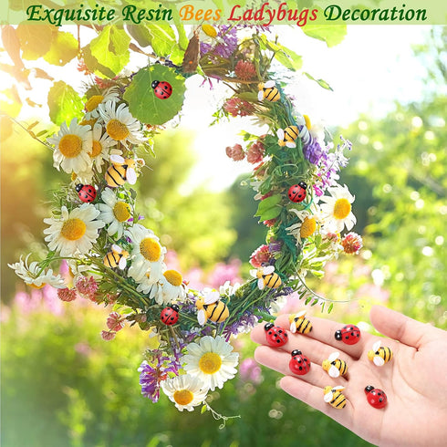 MIKIMIQI 60 Pcs Tiny Resin Bees Ladybugs Decor, Including 30 Pcs Bumble Bee Embellishment 30 Pcs Resin Ladybug Craft Decorations with Storage Box ...