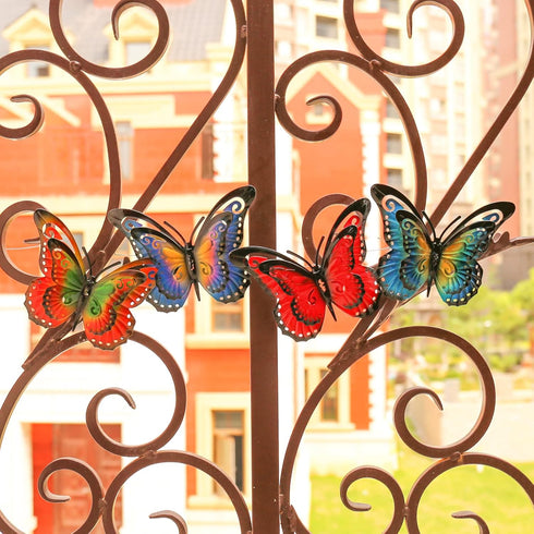 JETEXIM Metal Butterfly Wall Decor - 6.5'' 3d Butterfly Wall Accents, Fence Floral Wall Art For Home Yard Garden Patio Outdoor, Painted Double-lay...