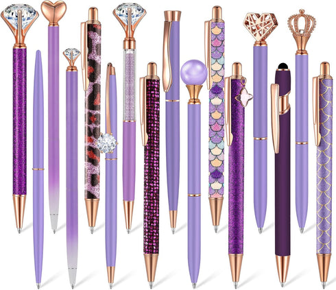 16 Pcs Ballpoint Pens Set Metal Crystal Diamond Pen Glitter Pens for Journaling Pretty Cute Pens Black Ink Retractable Fancy Pens Gifts for Women ...