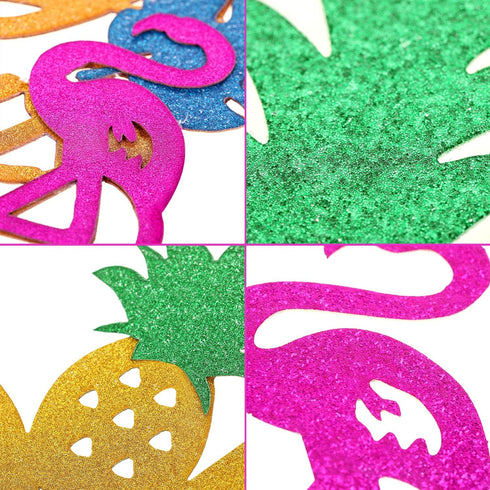 Maitys 25 Pcs Tropical Cupcake Decoration Hawaiian Luau Aloha Cake Toppers Glitter Leaf Pineapple Flower Palm Tree Flamingo Cupcake Picks for Hawa...