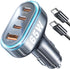 LISEN USB C Car Charger 65W+36W 4 Port Fast Charging Car Charger Adapter PD3.0 & QC3.0 Cigarette Lighter Car USB Charger Multi Port with Cable,Com...