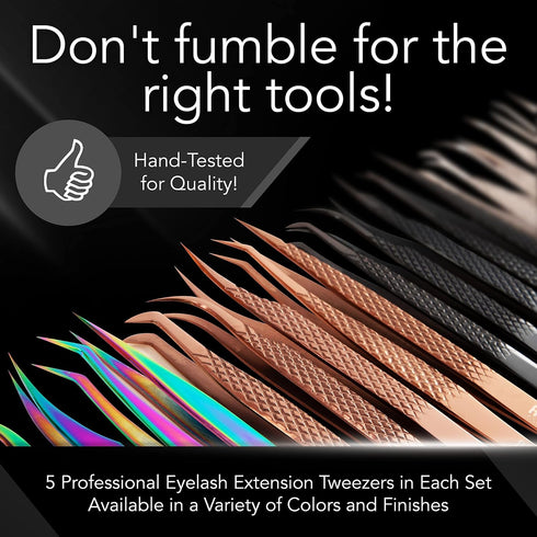 Eyelash Extension Tweezers - Japanese Surgical Steel, Professional, Precision Tips, 5-Piece Tweezer Set with Angles, Eyelashes Tools for Individua...