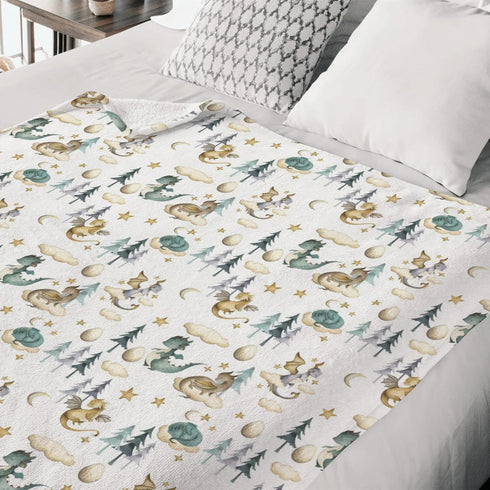 Watercolor Cute Dragon Fairy Tale Baby Blanket for Boy Gift, Cloud Moon Star Dragons Egg Flannel Fleece Nursery Bed Blankets, Soft Lightweight New...